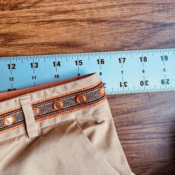 Tory Burch Khaki Orange Embroidered Embellished Flare Leg Pants Size 10 - Picture 6 of 7